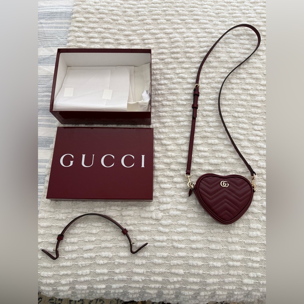 Gucci Burgundy Quilted Heart Crossbody Bag with Gold GG